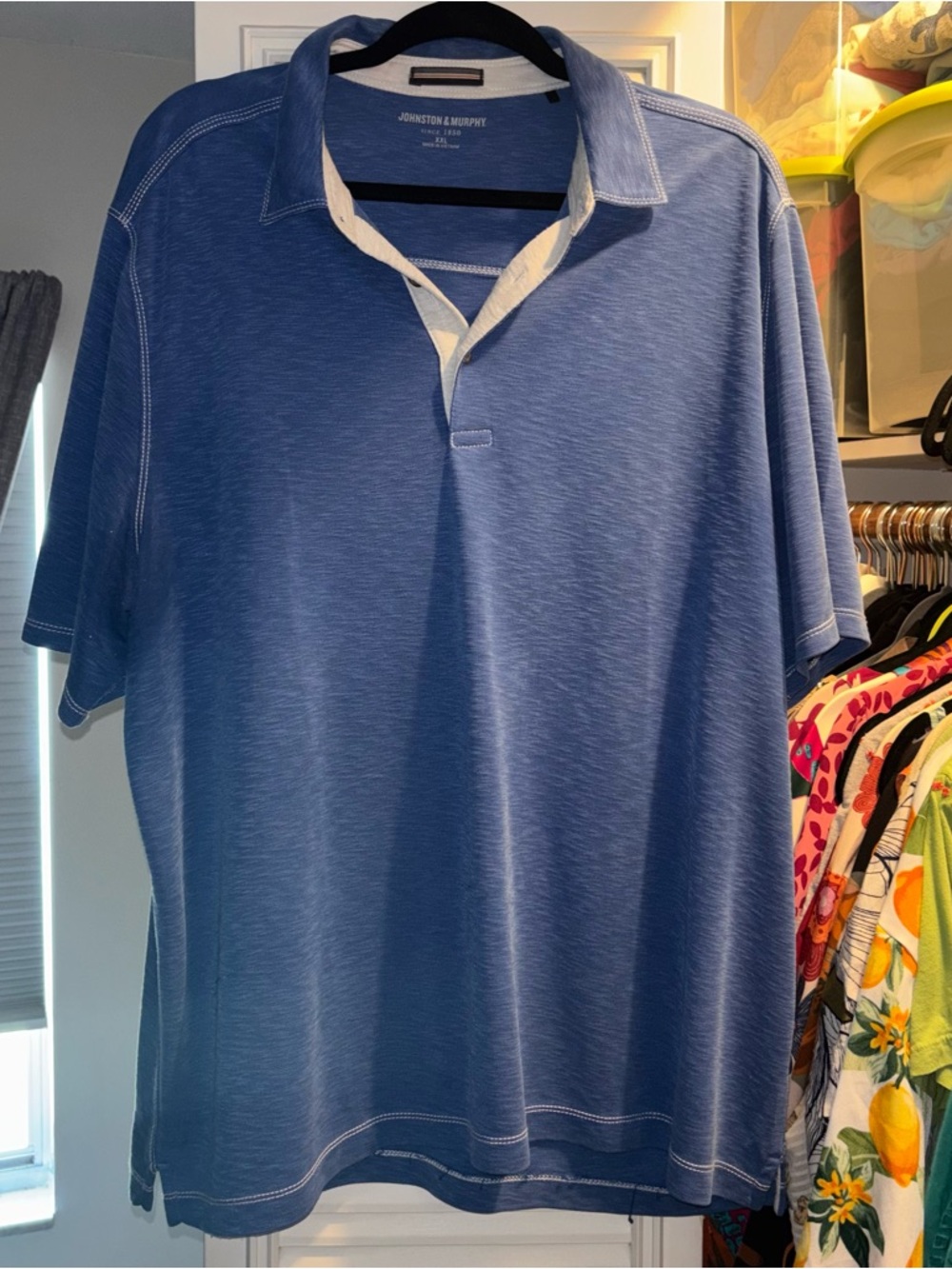 2 Johnston & Murphy Polo Shirts (One Blue on Grey)